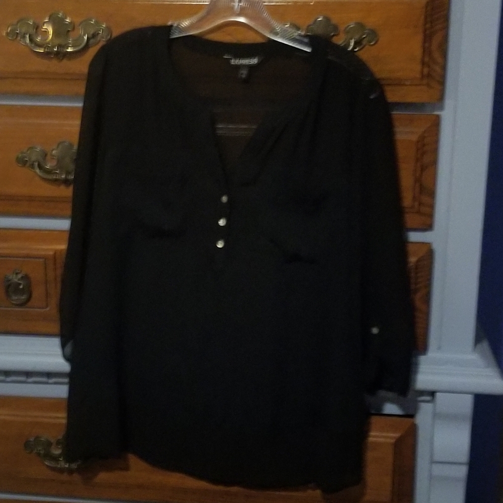 Express top 3/4 sleeve sheer yoke top.
